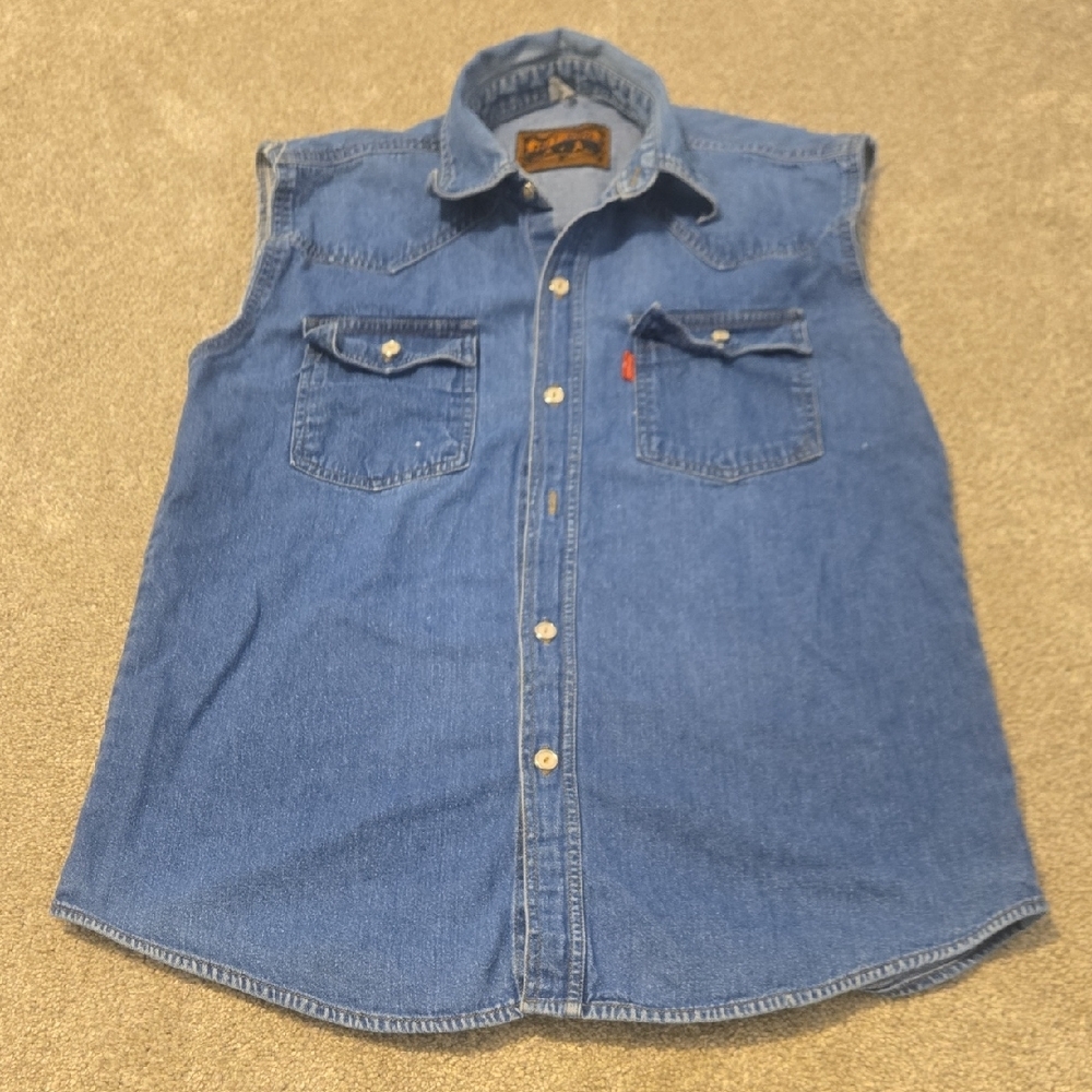 Womens Size Small To Medium Denim Sleeveless Shirt Vest